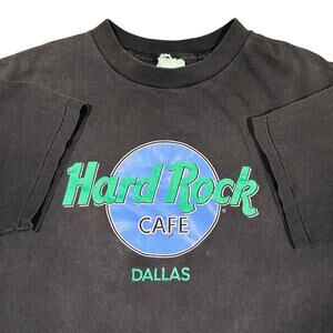 Vintage 90s Hard Rock Cafe T-Shirt Single Stitch USA Made Faded Black Dallas XL